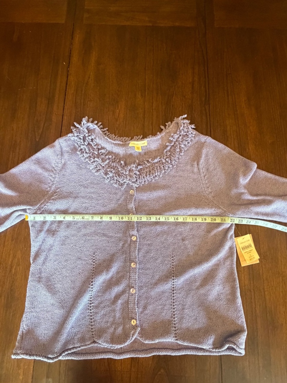 NWT Lavender Coldwater Creek Cardigan Sweater Fring Knit Scoop Neck, Size Large - Picture 15 of 16